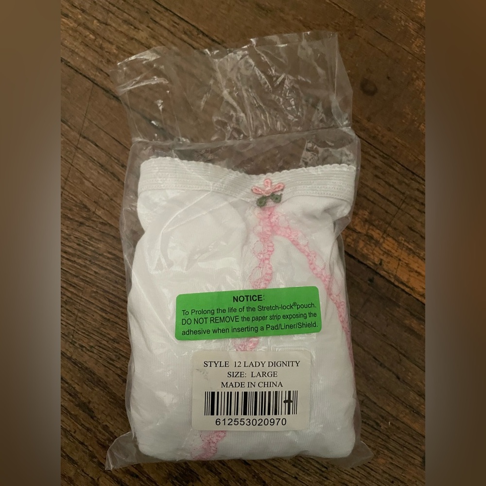 Lady Dignity White and Pink Embroidered Reusable Incontinence Panties size 12